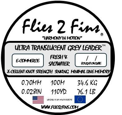 Carrete de línea líder translúcido Flies 2 Fins, tamaño 109,36 yardas