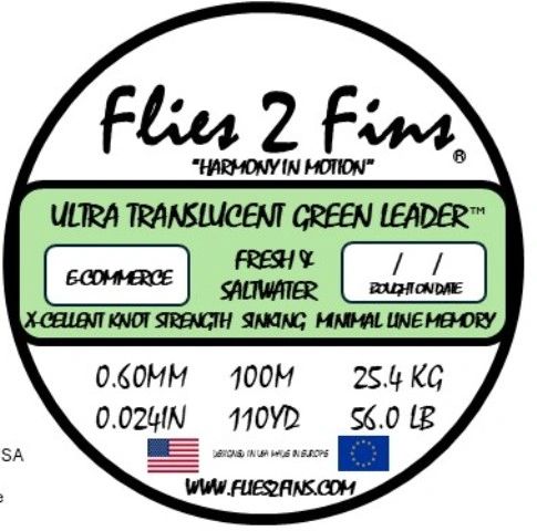 Carrete de línea líder translúcido Flies 2 Fins, tamaño 109,36 yardas